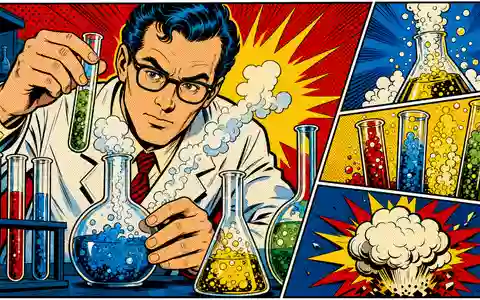 Lanxess AG (DE0005470405) inszeniert als farbenfrohe Pop-Art-Comic-Szene mit einem experimentierenden Chemiker im Labor - Foto: THN