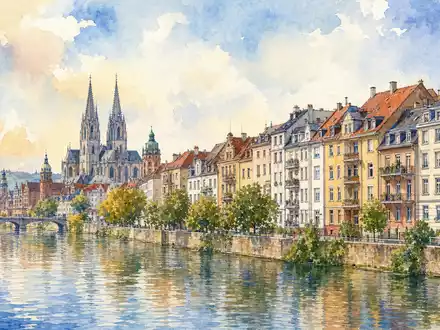 LEG Immobilien SE (DE000LEG1110) besitzt Wohnbestände in deutschen Städten, hier als stimmungsvolles Aquarellbild dargestellt - Foto: THN