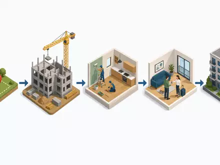 LEG Immobilien SE (DE000LEG1110) durchläuft eine Wertschöpfungskette von Bau bis Vermietung, isometrisch dargestellt - Foto: THN