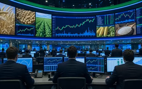 Börsen-Editorial mit Handelssaal und Agrarrohstoff-Charts illustriert Lamb Weston Aktie ISIN US5132721045 am NASDAQ - Foto: THN