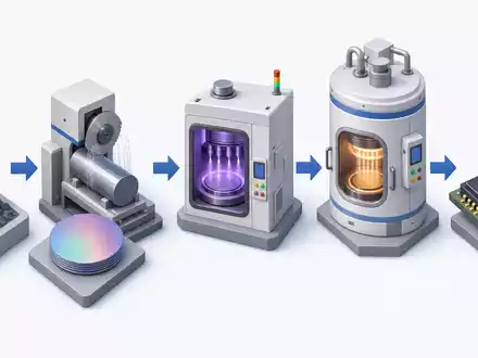 Lam Research (ISIN US5128071082) veranschaulicht isometrisch die Wertschöpfungskette der Halbleiterfertigung vom Silizium zum Chip - Foto: THN