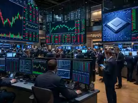 Lam Research (ISIN US5128071082) wird redaktionell an einem Börsenparkett mit Halbleiter-Sektorcharts auf Bildschirmen inszeniert - Foto: THN