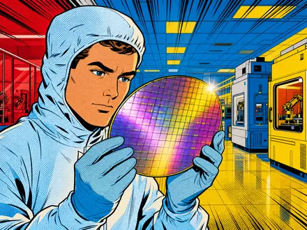 Lam Research (ISIN US5128071082) erscheint als farbenfrohe Pop-Art-Comicszene mit Techniker und leuchtendem Siliziumwafer - Foto: THN