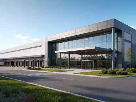 Architektur-Render zeigt modernes Logistikzentrum von Tritax Big Box REIT plc, ISIN GB0008847096, mit klaren Fassadenlinien - Foto: THN