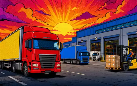 Pop-Art-Comic illustriert bunte Logistikszene mit Lastwagen für Tritax Big Box REIT plc, ISIN GB0008847096, Retro-Stil - Foto: THN