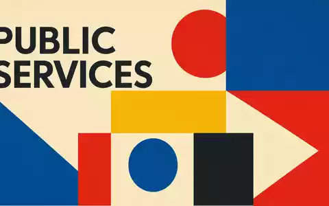 Serco Group plc GB0033055624 im Bauhaus-Stil, geometrisches Poster mit Text PUBLIC SERVICES in klaren Grundformen - Foto: THN