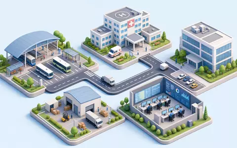 Serco Group plc GB0033055624 dargestellt als isometrisches Diagramm der Wertschöpfungskette mit Transport-, Klinik- und Leitstellen-Modulen - Foto: THN