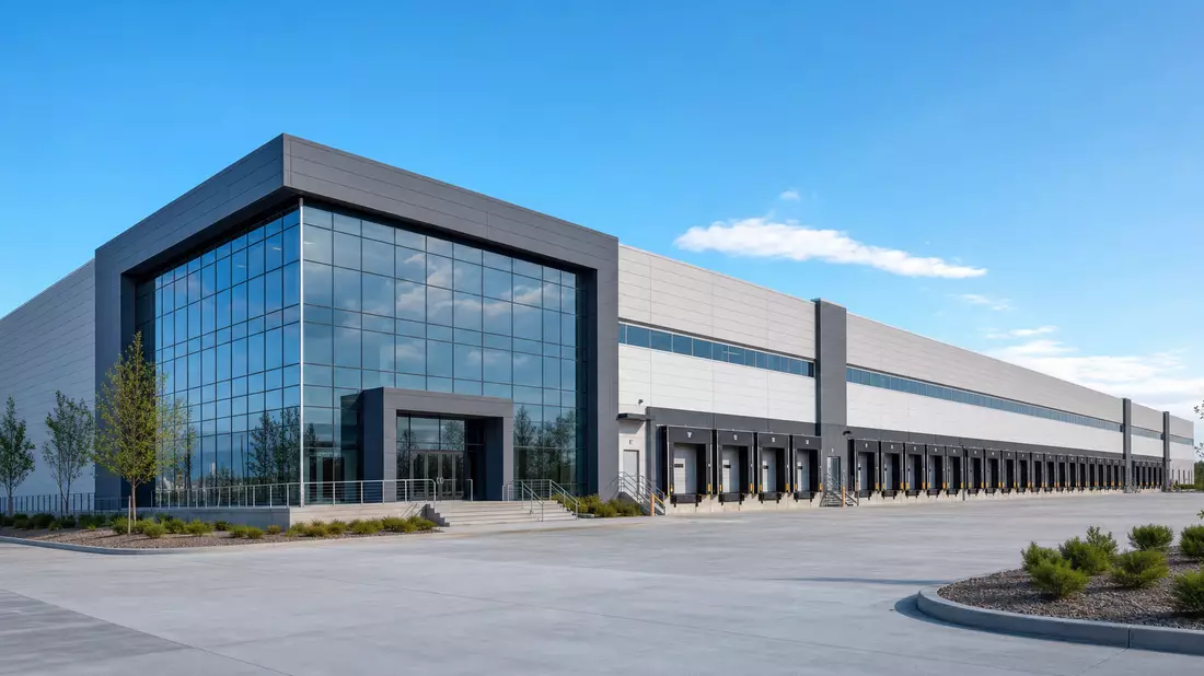 Architektur-Render eines modernen Logistik- und Verteilzentrums