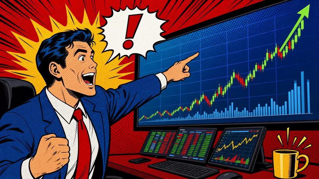 Pop-Art-Comic-Szene mit Trader und Diagrammen für IG Group Holdings plc