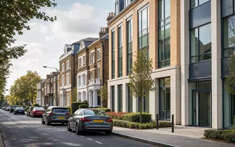 Fotorealistisches Bild zeigt britische Straßenszene mit Autos, passend zu Direct Line Insurance Group, ISIN GB00B943Y952 - Foto: THN