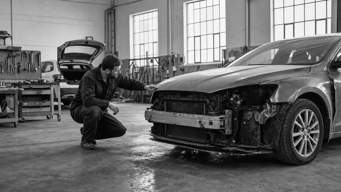 Schwarzweiß Reportagefoto Autowerkstatt Symbolbild Direct Line Insurance Group Versicherung
