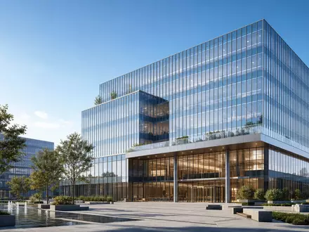 Architektonisches 3D-Render eines modernen Bürogebäudes, symbolisch für Direct Line Insurance Group, ISIN GB00B943Y952, Versicherungssitz London - Foto: THN