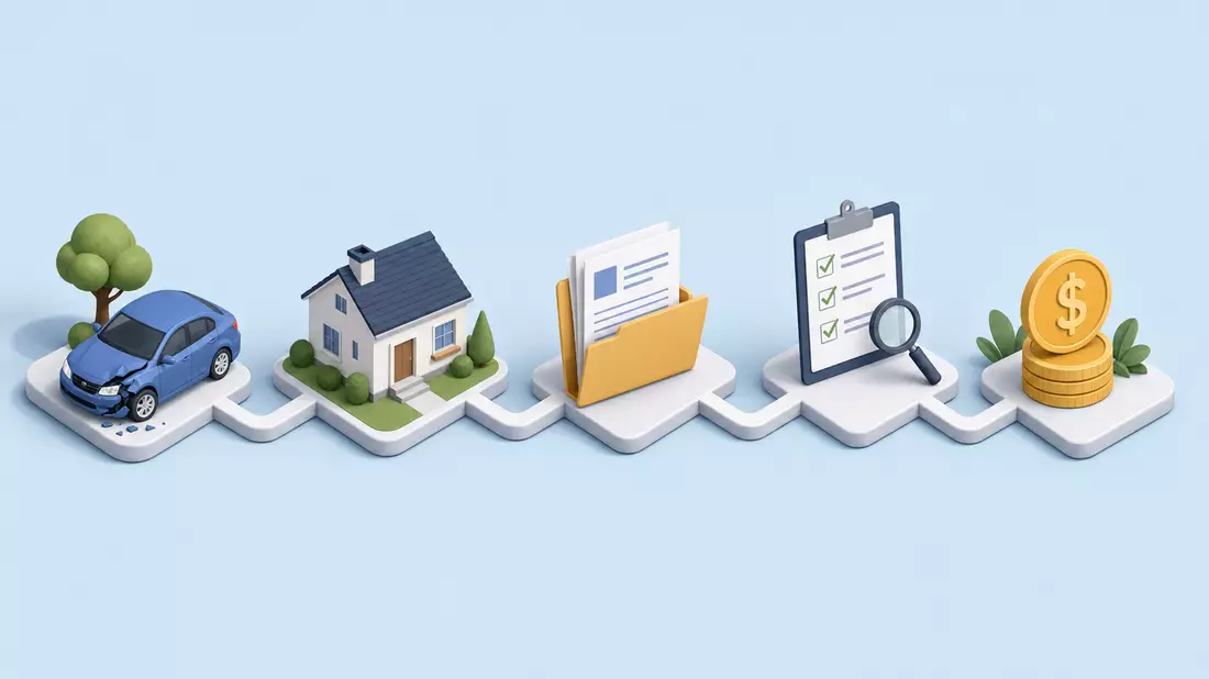 Isometrische 3D Grafik Versicherungsprozess Symbolbild Direct Line Insurance Group