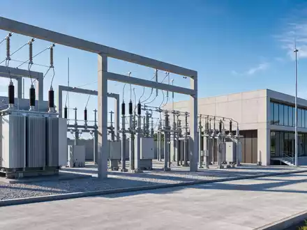 Modernes Umspannwerk-Render veranschaulicht Netzinfrastruktur von National Grid plc, ISIN GB00BDR05C01, im Energiesektor - Foto: THN