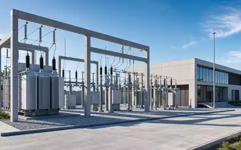 Modernes Umspannwerk-Render veranschaulicht Netzinfrastruktur von National Grid plc, ISIN GB00BDR05C01, im Energiesektor - Foto: THN
