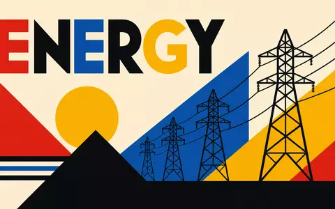 Bauhaus-Poster mit Strommasten steht für National Grid plc, ISIN GB00BDR05C01, britischer Betreiber von Energieübertragungsnetzen - Foto: THN
