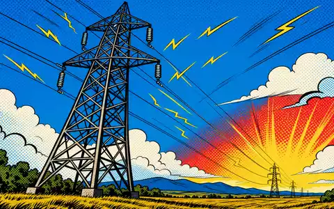 Pop-Art-Comic mit Strommast illustriert humorvoll National Grid plc (GB00BDR05C01), britischer Energienetz- und Versorgungskonzern - Foto: THN