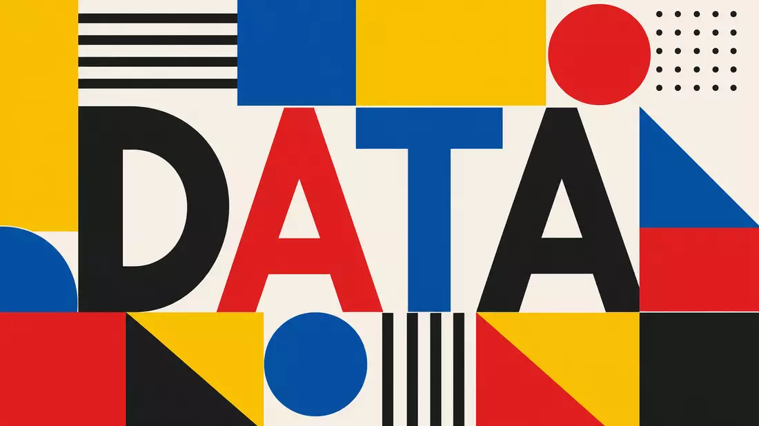 Geometrisches Bauhaus-Poster mit dem Schriftzug DATA, Symbolbild für RELX plc Datenanalyse
