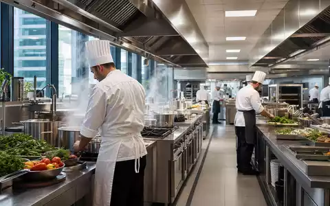 Compass Group PLC (GB00BD6K4575) betreibt Großküchen für Betriebsverpflegung, hier realistisch als moderne Kantine dargestellt heute - Foto: THN