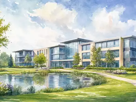 Compass Group PLC (GB00BD6K4575) hat ihren Hauptsitz in England, künstlerisch als Aquarell einer Bürolandschaft interpretiert - Foto: THN