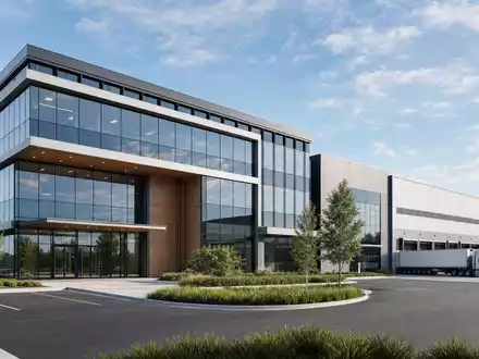 Compass Group PLC (GB00BD6K4575) benötigt große Logistikflächen, hier als Architektur-Render einer modernen Verpflegungsanlage visualisiert - Foto: THN