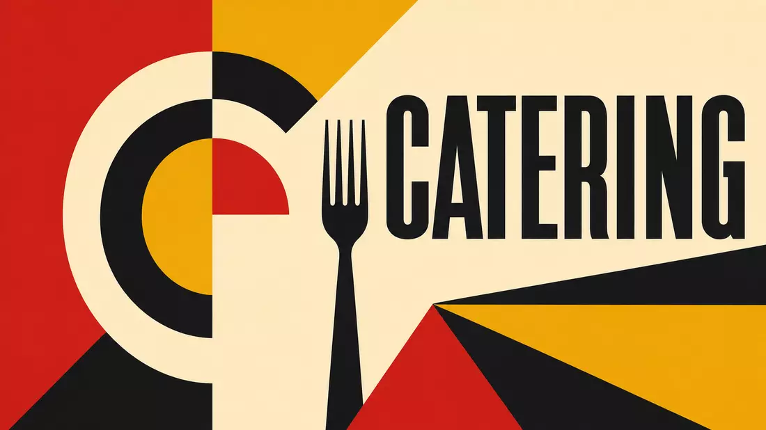 Geometrisches Bauhaus-Poster mit abstrakten Formen und dem Wort Catering