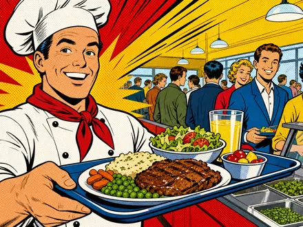 Compass Group PLC (GB00BD6K4575) versorgt Millionen Menschen mit Mahlzeiten, verspielt als Pop-Art-Comic inszeniert - Foto: THN
