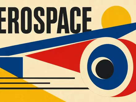 Dassault Aviation SA (FR0000121725): Bauhaus-Poster stellt abstrakte Flugzeugformen mit Text AEROSPACE geometrisch dar - Foto: THN