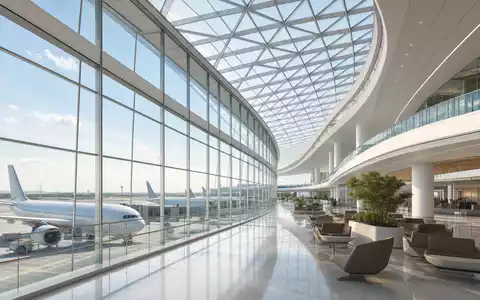 Architektur-Render eines modernen Flughafenterminals mit Glasfassade zeigt Air France-KLM SA FR0000031122 Infrastruktur - Foto: THN