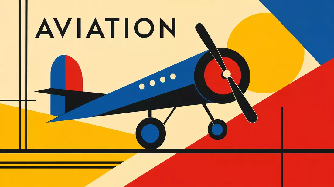 Bauhaus-inspiriertes Poster mit geometrischen Formen und dem Wort AVIATION