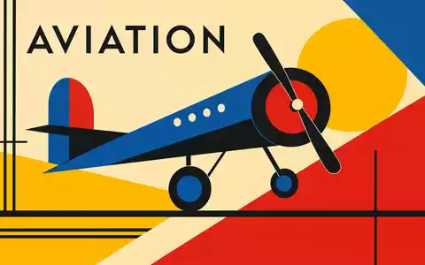 Geometrisches Bauhaus-Poster mit Flugzeugsymbol und Sektor-Text zeigt Air France-KLM SA FR0000031122 Design - Foto: THN