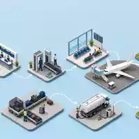 Isometrische 3D-Darstellung einer kompletten Flugverkehrs-Wertschöpfungskette zeigt Air France-KLM SA FR0000031122 detaillierte Betriebsprozesse - Foto: THN