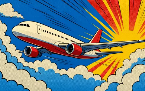 Pop-Art-Comic-Szene mit stilisiertem Flugzeug und Wolken zeigt Air France-KLM SA FR0000031122 Fluggesellschaft - Foto: THN