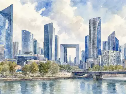 Amundi SA (ISIN FR0004125920) hat ihren Sitz im Pariser Bankenviertel, hier als stimmungsvolles Aquarellgemälde dargestellt - Foto: THN