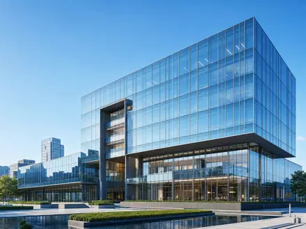 Amundi SA (ISIN FR0004125920) als europäischer Vermögensverwalter symbolisiert durch modernen gläsernen Bürokomplex im Render - Foto: THN