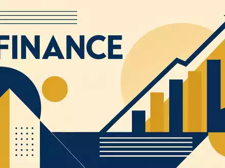 Amundi SA (ISIN FR0004125920) als Sinnbild für Finanzwachstum in geometrischem Bauhaus-Poster mit Schriftzug FINANCE - Foto: THN