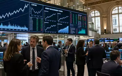 Amundi SA (ISIN FR0004125920) im editorialen Umfeld einer Börse mit CAC40-Charts und Fondsperformance-Anzeigen - Foto: THN