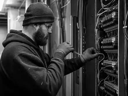 Dokumentarische Schwarzweiß-Aufnahme illustriert die Kernkompetenz von Rexel S.A. (FR0010451203) im Bereich Elektroinstallation - Foto: THN