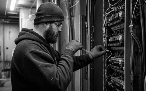 Dokumentarische Schwarzweiß-Aufnahme illustriert die Kernkompetenz von Rexel S.A. (FR0010451203) im Bereich Elektroinstallation - Foto: THN