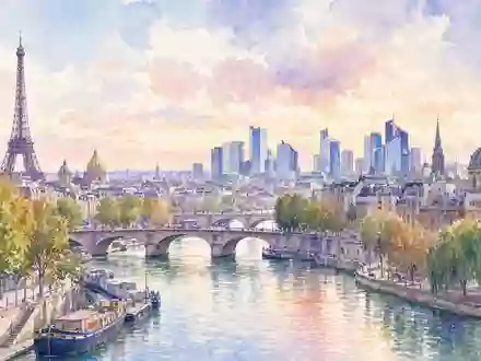 Aquarellbild der Pariser Skyline symbolisiert den Firmensitz von Rexel S.A. (FR0010451203) nahe Paris - Foto: THN