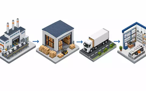 Isometrische 3D-Grafik der Lieferkette veranschaulicht das Distributionsmodell von Rexel S.A. (FR0010451203) im Elektrohandel - Foto: THN