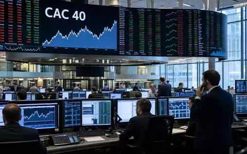 Börsen-Editorial vom Trading-Floor mit CAC-40-Anzeige illustriert den Börsenplatz von Rexel S.A. (FR0010451203) in Paris - Foto: THN