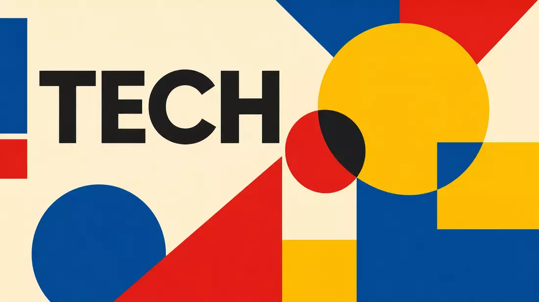 Bauhaus-Poster mit geometrischen Formen in Rot, Gelb, Blau und TECH