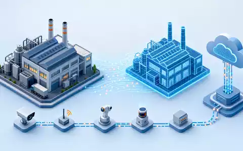 Hexagon AB (SE0015961909) ermöglicht digitale Zwillinge industrieller Anlagen, illustriert durch diese isometrische 3D-Prozessgrafik mit Sensoren - Foto: THN