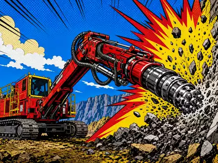 Sandvik AB (SE0000667891) symbolisiert Kraft und Innovation im Bergbau, dargestellt als farbenfrohe Comicszene - Foto: THN