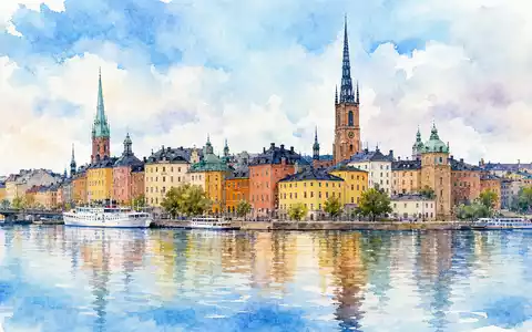 Assa Abloy AB (SE0007100581) hat Hauptsitz in Stockholm, dargestellt als stimmungsvolles Aquarellbild der historischen Altstadt - Foto: THN
