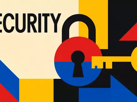 Assa Abloy AB (SE0007100581) inspiriert dieses geometrische Bauhaus-Poster mit stilisiertem Schloss, Schlüssel und Sicherheitsmotiv - Foto: THN