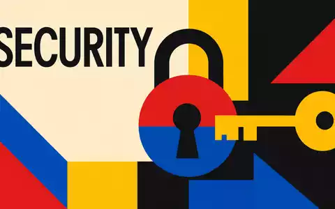 Assa Abloy AB (SE0007100581) inspiriert dieses geometrische Bauhaus-Poster mit stilisiertem Schloss, Schlüssel und Sicherheitsmotiv - Foto: THN