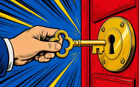 Assa Abloy AB (SE0007100581) erscheint als farbenfrohe Pop-Art-Comic-Szene mit Hand, Schlüssel und großem Türschloss - Foto: THN