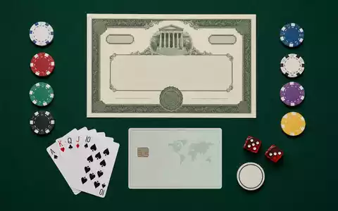 Evolution AB (SE0012673267) symbolisiert mit Aktienzertifikat, Spielkarten und Chips das börsennotierte Glücksspiel-Technologie-Unternehmen - Foto: THN